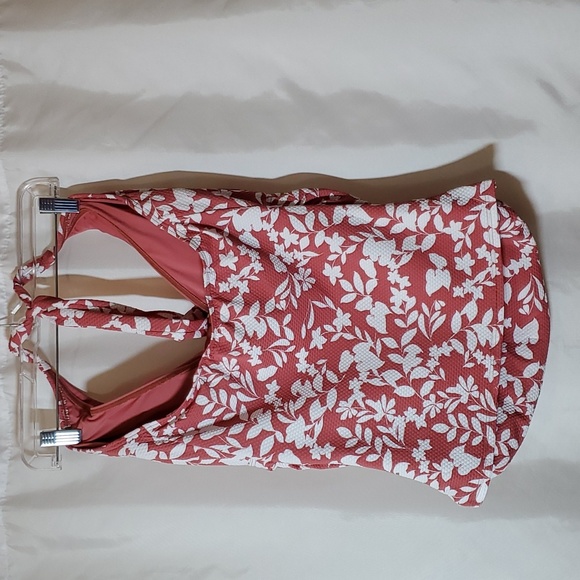 BIRDSONG Women's Ruffle Halter Underwire Tankini Swimsuit Top Red Floral - Picture 12 of 14